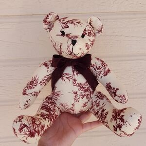 Vintage Toile de Jouy Teddy Bear Burgundy